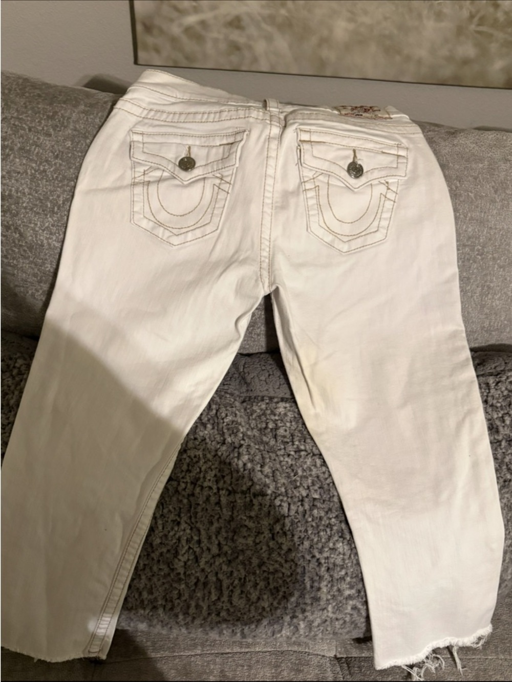 True Religion Women's White Skinny Jeans with Signature Back Pockets